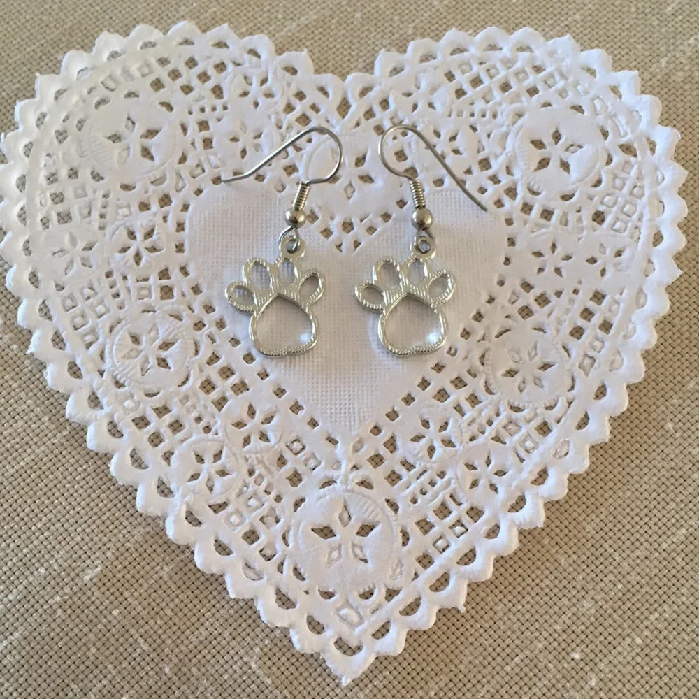 HAND CRAFTED Paw Earrings Silver Toned Pierced
